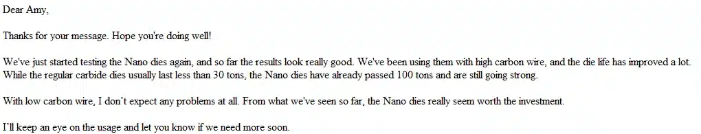 Feedback from high-carbon steel customers